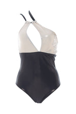 Entero Asimétrico Negro y Beige Dazzling