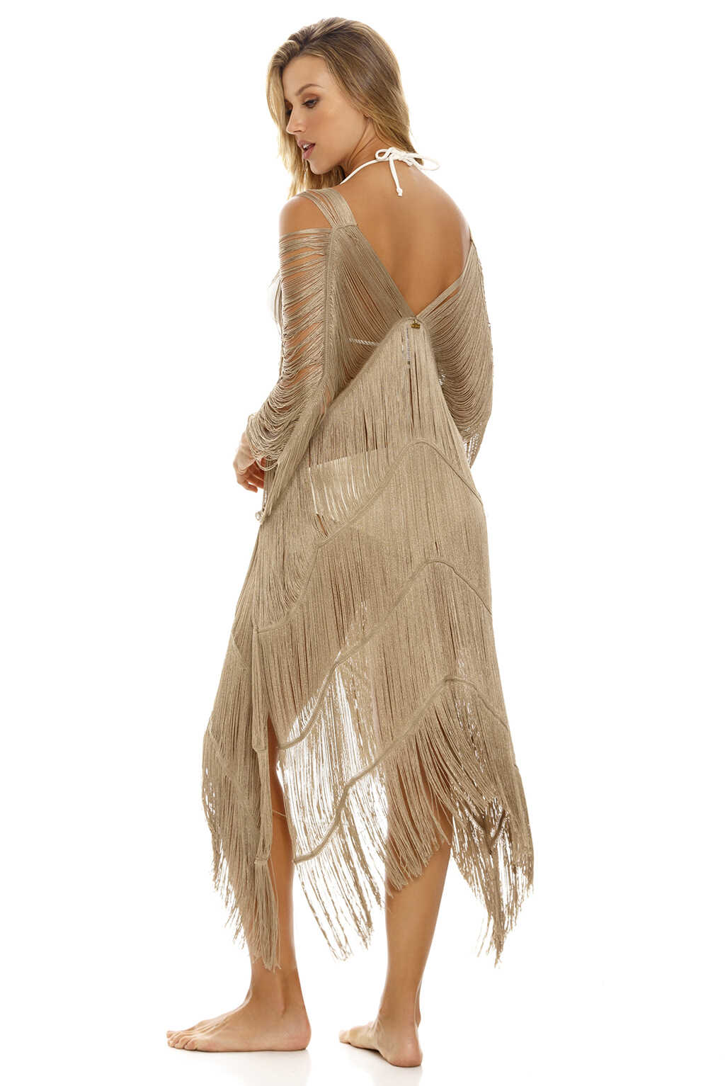 Fringed poncho with tie LEOPARD ESSENCE