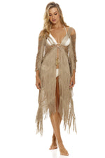 Fringed poncho with tie LEOPARD ESSENCE