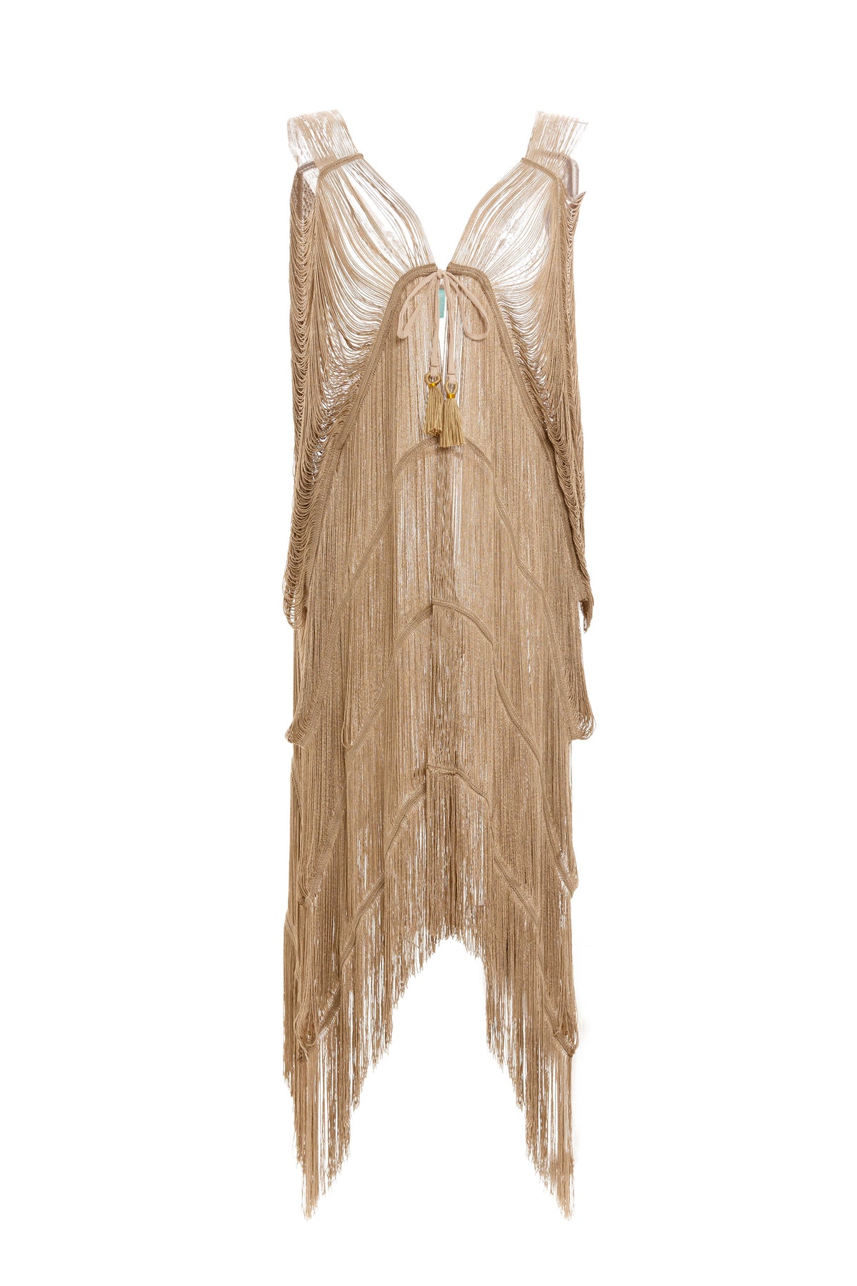Fringed poncho with tie LEOPARD ESSENCE