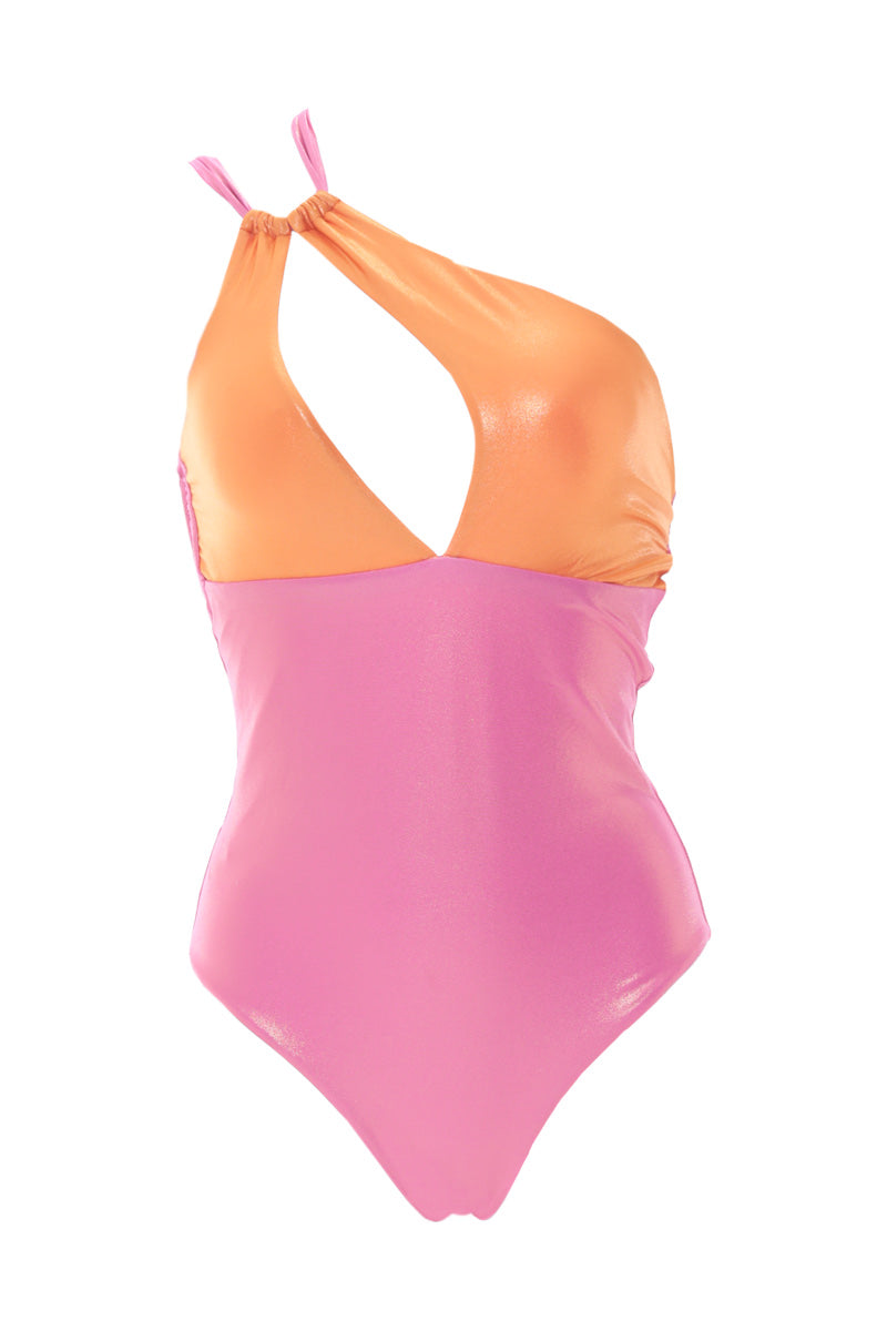 Dazzling Pink and Orange Asymmetrical One Piece