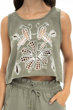 Crop Top con Bordado Verde Art Deco