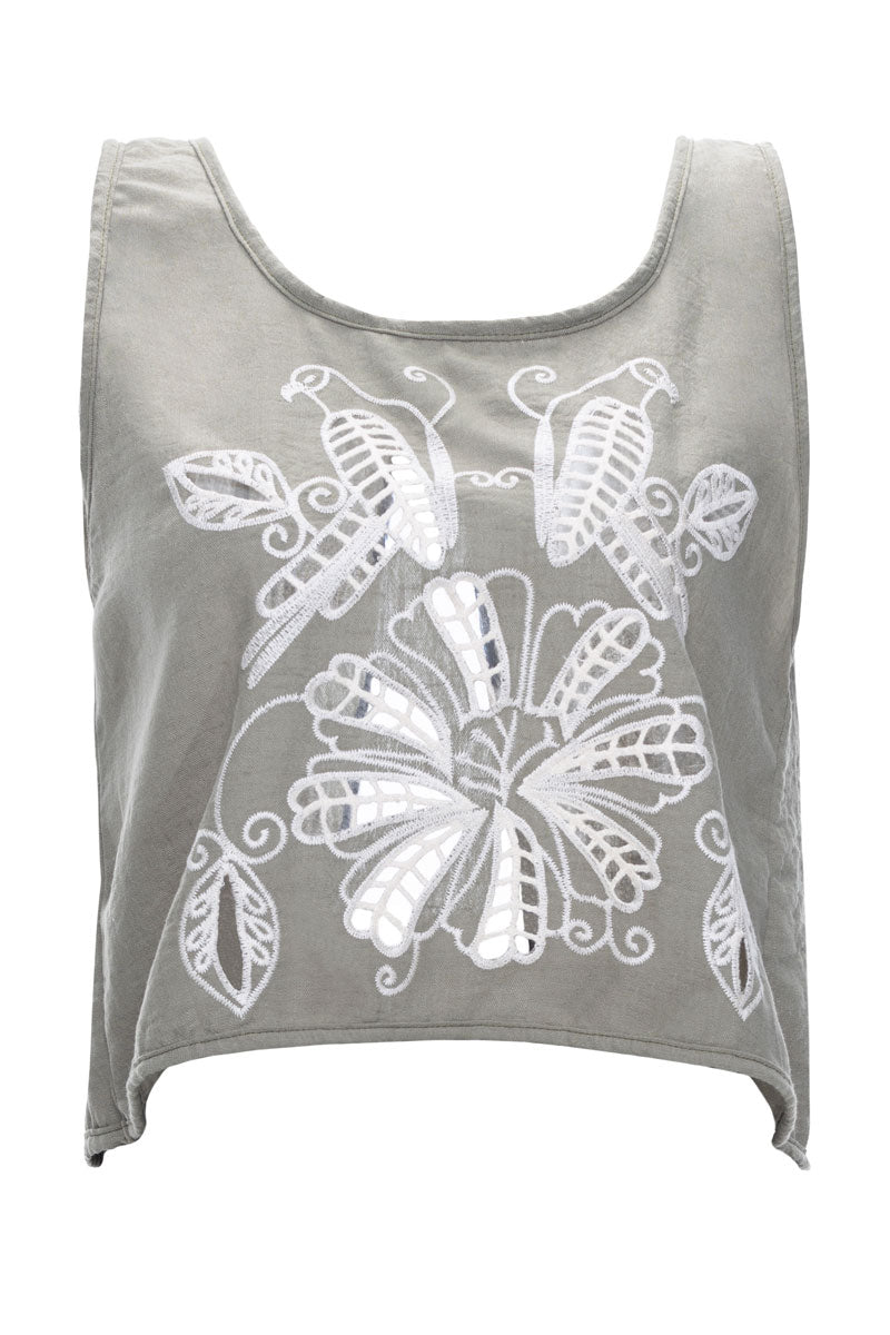 Art Deco Green Crop Top With Embroidery