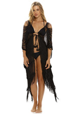 Spring Black Fringe Cover Up