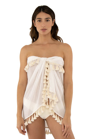 Beach cover-up, ivory color with tassels on the edge