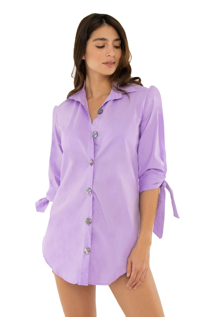 Beach cover-up with buttons.