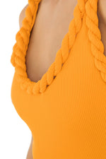 One-piece swimsuit removable cups, curved neckline